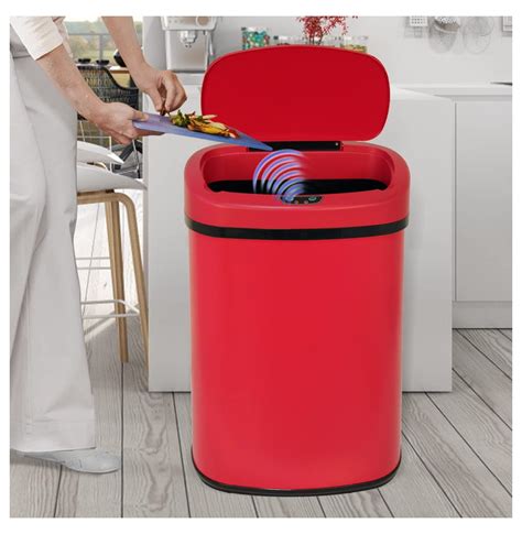 13 Gallon Stainless Steel Trash Can, Tall Kitchen Garbage Can with Lid, Automatic Sensor Trash ...