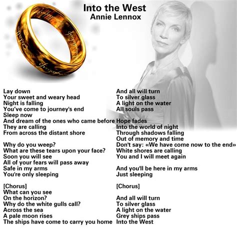 Into the West - Annie Lennox | Music | Pinterest | Annie lennox, Lord of the rings, Beautiful words