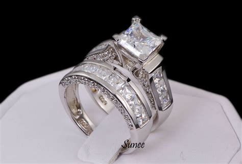 14k White Gold 925 Sterling Princess Diamond Cut Engagement Ring Wedding Set 6 | eBay