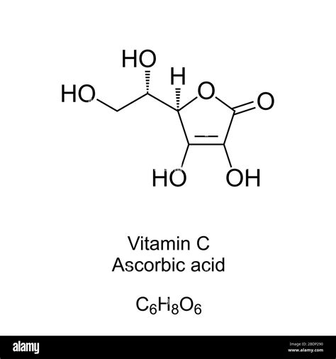 Vitamin C skeletal formula and molecular structure. Ascorbic acid, also ...