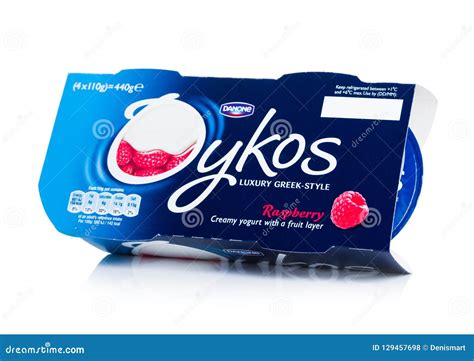 LONDON, UK - OCTOBER 20, 2018: Pack of Oykos Luxury Greek Style Creamy Yogurt with Fruit Layer ...