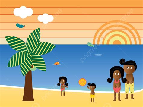 Retro Beach African American Family Waves Sun Kid Vector, Woman, Girl ...