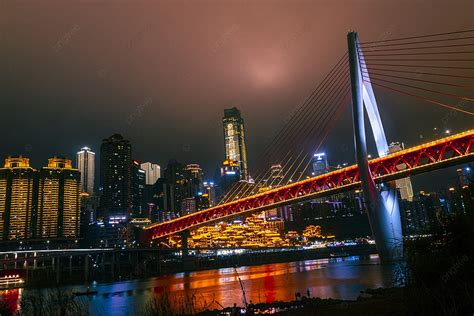 Night View Of Qiansimen Bridge In Hongya Cave Background, Hongyadong, Night View, Bridge ...