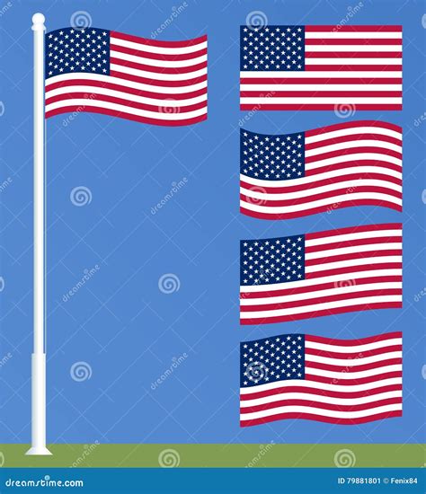 US Flag On The Flagpole. Set Of Waving American Flags. Cartoon Vector | CartoonDealer.com #79881801