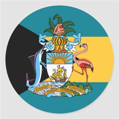 Bahamian Flag & Coat of Arms, Flag of The Bahamas Classic Round Sticker ...