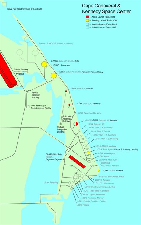 The map of Cape Canaveral Launch pads on Wikipedia is low quality and out-of-date. I redid it ...