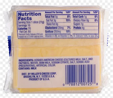 Miller's Slices American Pasteurized Process Cheese, - Nutrition Label, HD Png Download ...