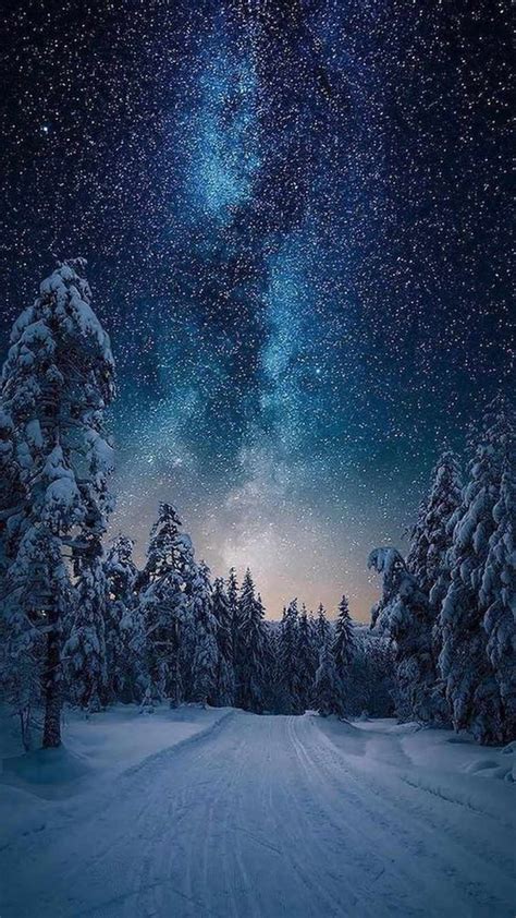 Northern Lights Starry Sky Snow Night - iPhone Wallpapers