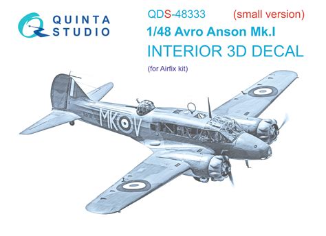 1:48 Avro Anson Mk.I 3D-Printed & coloured Interior on decal paper (Airfix) (Small version)