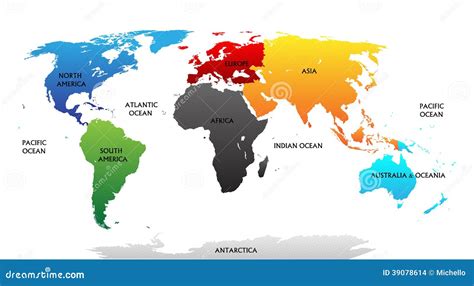 World Continents Map, America, Europe, Africa, Asia, Australia, Blue White Paper 3D Blank ...