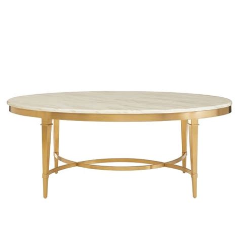 Alvara Marble Coffee Table Oval In White With Gold Finish Legs | FiF