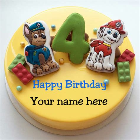 Happy 4th Birthday Wishes Cake With Name For Kid