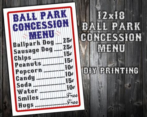 INSTANT DOWNLOAD - Baseball Themed Birthday Party Menu - Concession Stand - Party Printable Sign ...