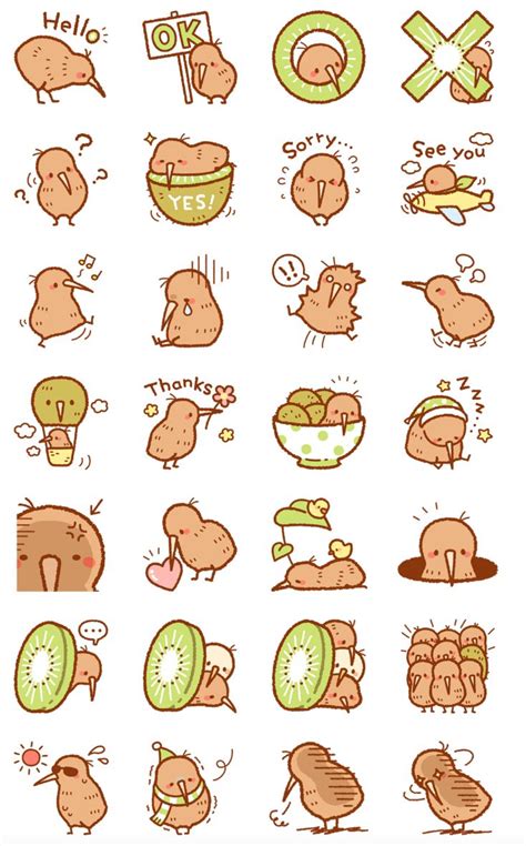 x Anytime Kiwi Line Stickers | Cute animal drawings, Line sticker ...