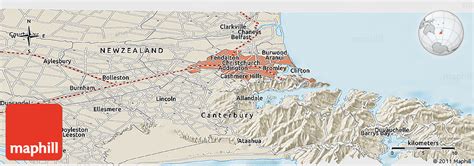 Shaded Relief Panoramic Map of Leeston