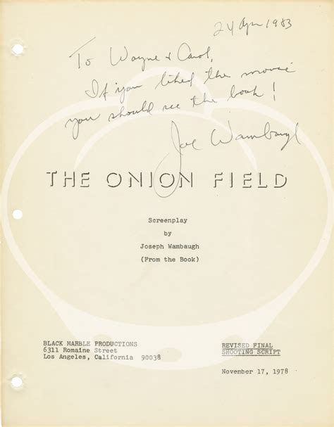 The Onion Field (Original screenplay for the 1979 film, inscribed by ...