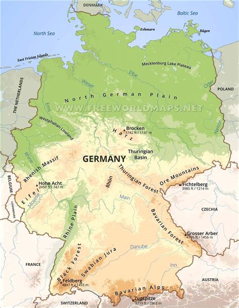 Germany geographic map - Geographical map of Germany (Western Europe - Europe)