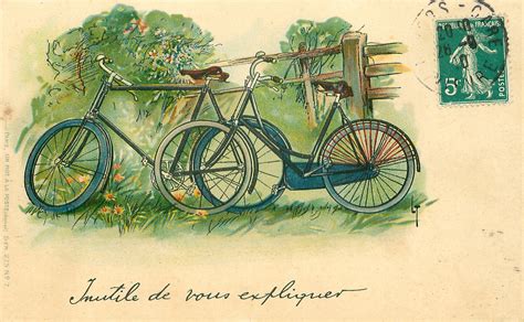 Bicycle Vintage French Postcard Free Stock Photo - Public Domain Pictures