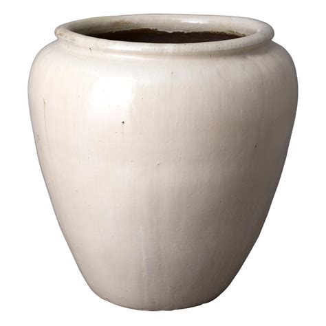 Emissary 29 in. Round Distressed White Ceramic Rimmed Planter-12174WT-3 - The Home Depot