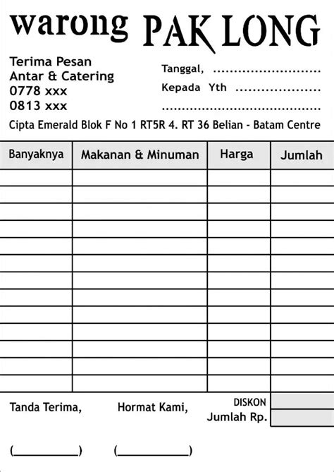 Download Contoh Nota Warung Makanan & Minuman Kosong Doc - Contoh Surat ...