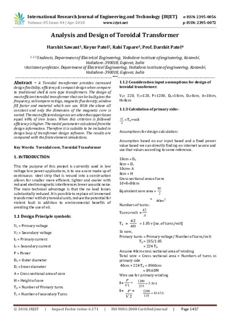 (PDF) Analysis and Design of Toroidal Transformer | IRJET Journal - Academia.edu