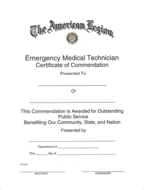 Legion EMT Certificate - AmericanLegionFlags.com