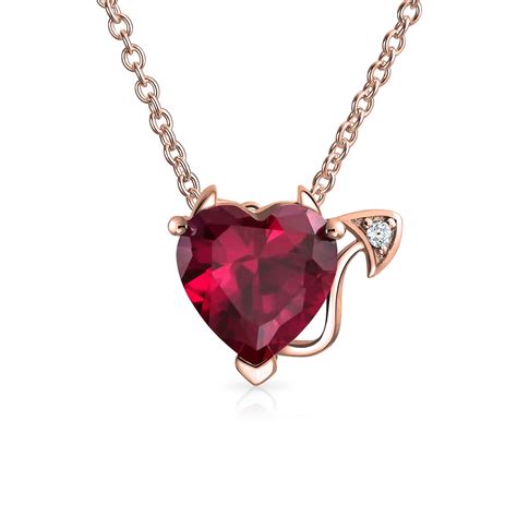 Bling Jewelry - Valentine Cubic Zirconia Red AAA CZ Devil Heart Pendant Necklace For Women Rose ...