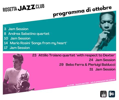 Il programma di ottobre del Rosetta Jazz Club