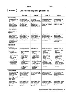 Fillable Online Unit Rubric Exploring Fractions - WECDSB Home Page ...