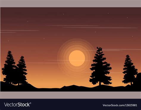 Silhouette of tree on the hill landscape Vector Image