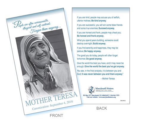 Mother Teresa Prayer Card - Maryknoll Sisters