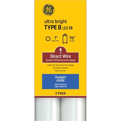 GE Ultra Bright Direct Wire 250-Watt EQ T8 Daylight Single Pin (T8) LED Light Bulb (2-Pack) in ...