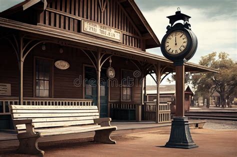 Old-fashioned Train Station, with Vintage Clock and Wooden Benches, in ...