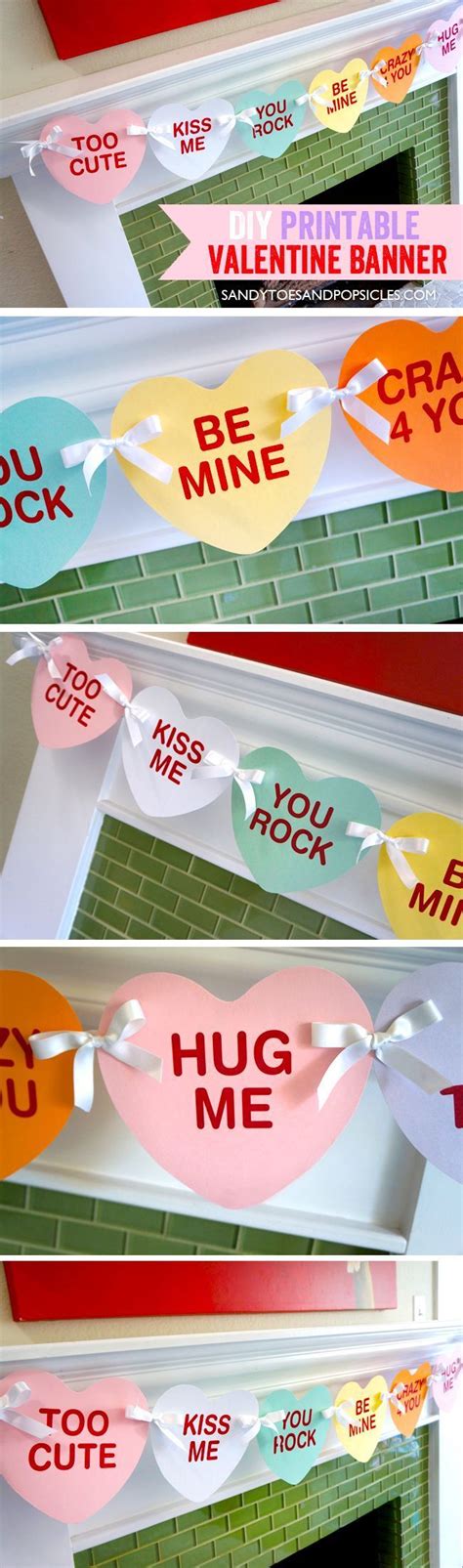 DIY Valentine's Day Banner. Free Printable Valentine decoration. | Valentines printables free ...