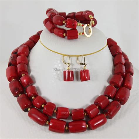 Beautiful African Coral Beads Jewelry Set Charming Red Bridal Coral ...