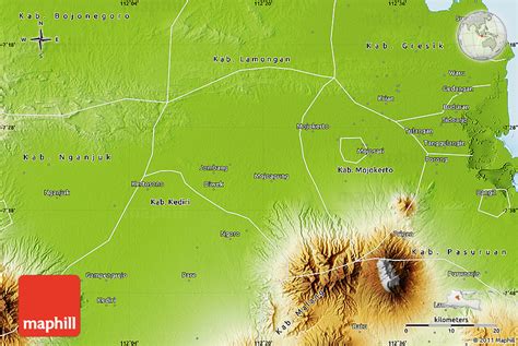 Physical Map of Kab. Jombang