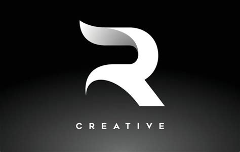 White Letter R Logo Design with Minimalist Creative Look and soft Shaddow on Black backgr ...