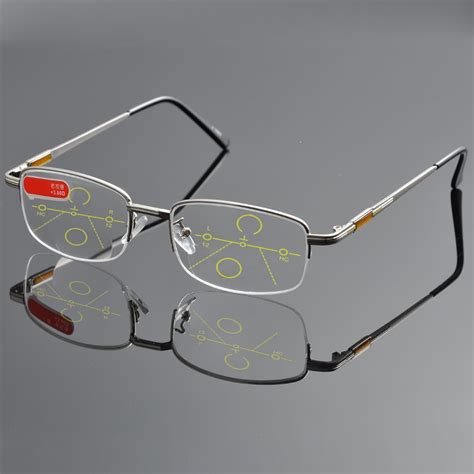 NO LINE Bifocal Progressive multifocal Reading Glasses High Quality Titanium Alloy Half Rim Gray ...