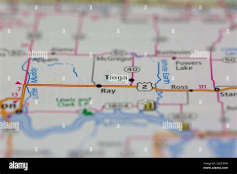 Tioga North Dakota USA shown of a Road map or Geography map Stock Photo ...