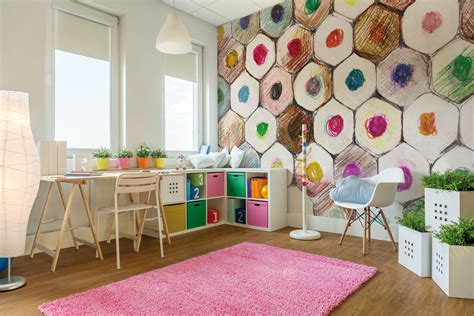 Beautiful playroom with colorful wallpaper by #Tecnografica # ...