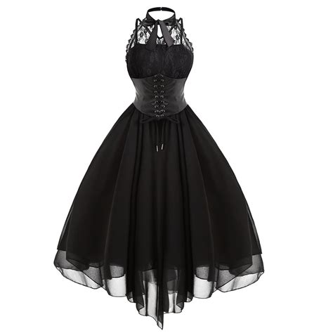 Women's Goth Corset Dress Lace Halter Emo Sleeveless Gothic Dresses ...