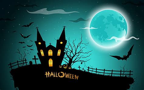 HD wallpaper: Halloween haunted house illustration, trees, castle, vector, cemetery | Wallpaper ...