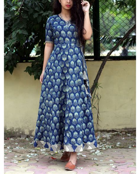 Indigo ajrakh print angrakha dress by Label Shivani Vyas | The Secret Label