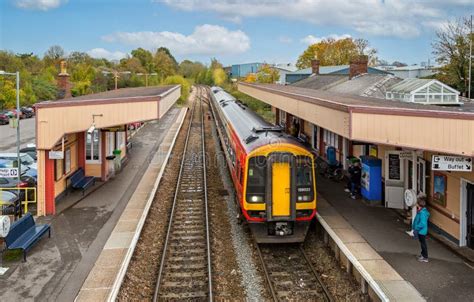 Diesel Electric Train Pulling into Warminster Railway Station Against ...