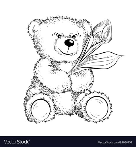 Drawing teddy bear with flower Royalty Free Vector Image