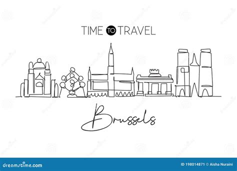 Single Continuous Line Drawing of Brussels City Skyline, Belgium ...