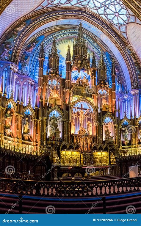 Interior and Altar of Notre-Dame Basilica of Montreal - Montreal ...