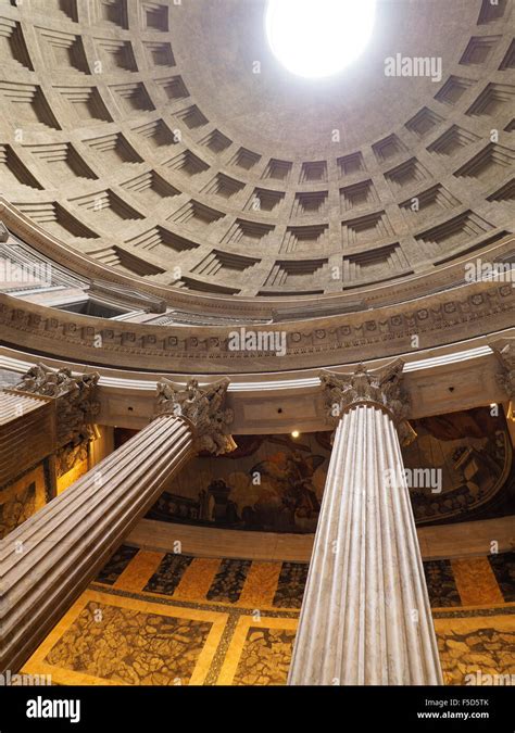 Pantheon dome interior with oculus and columns. Rome, Italy Stock Photo ...