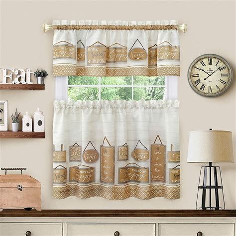 Woven Trends Modern Farmhouse 3-Piece Window Curtains, Two Tier Panels & Valance, Elegant ...