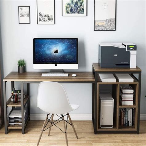 Tribesigns Computer Desk, Home Office Desk with Storage Shelf & CabinetDark Walnut | Computer ...